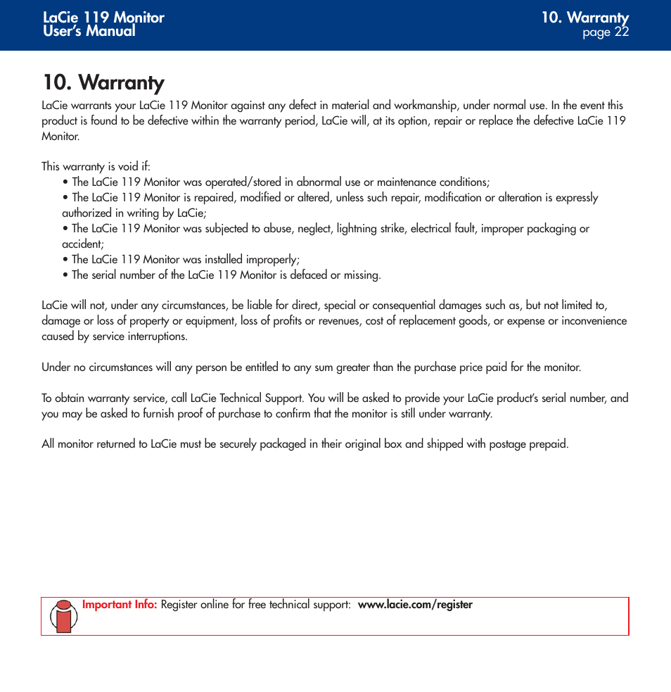 Warranty | LaCie 119 User Manual | Page 22 / 22
