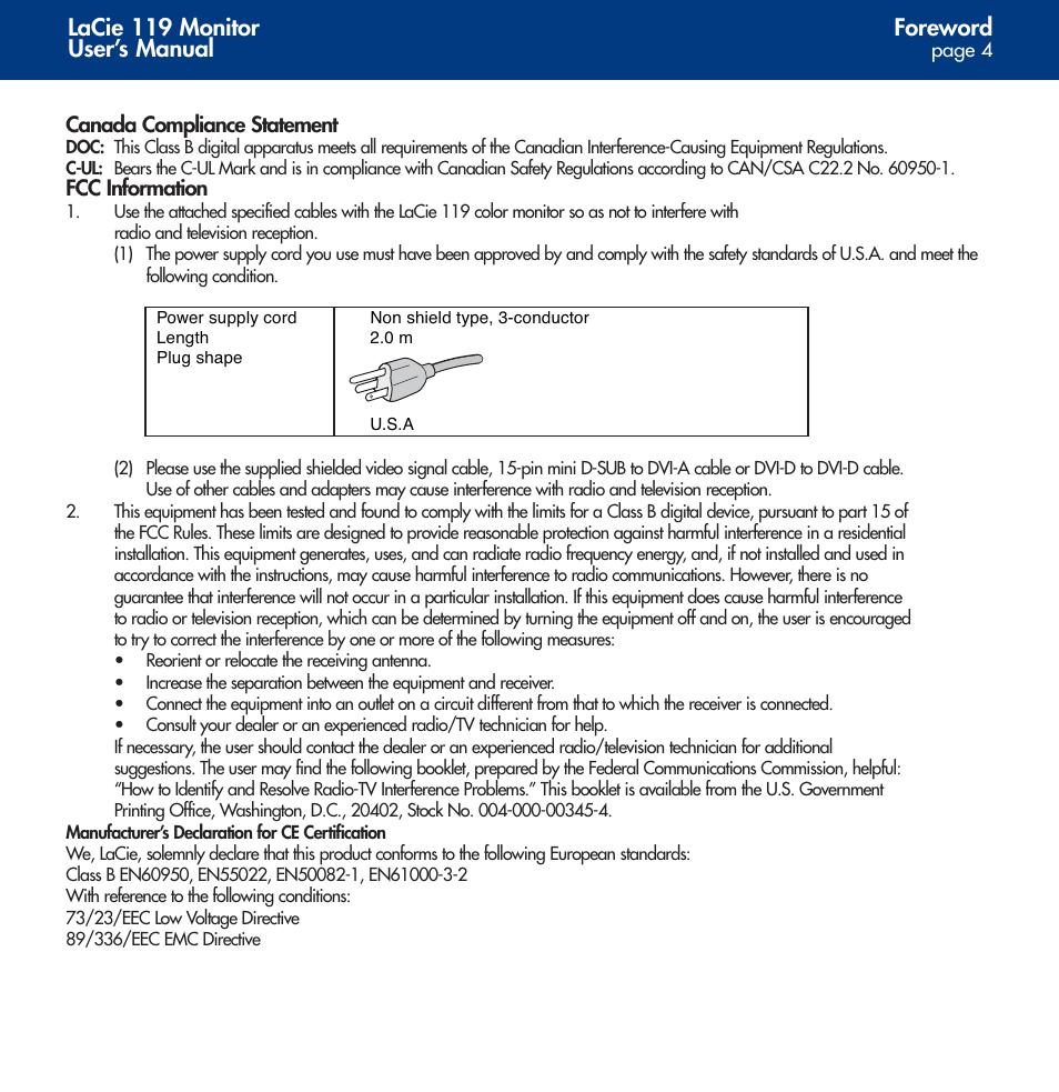 Foreword, Lacie 119 monitor user’s manual | LaCie 119 User Manual | Page 4 / 22