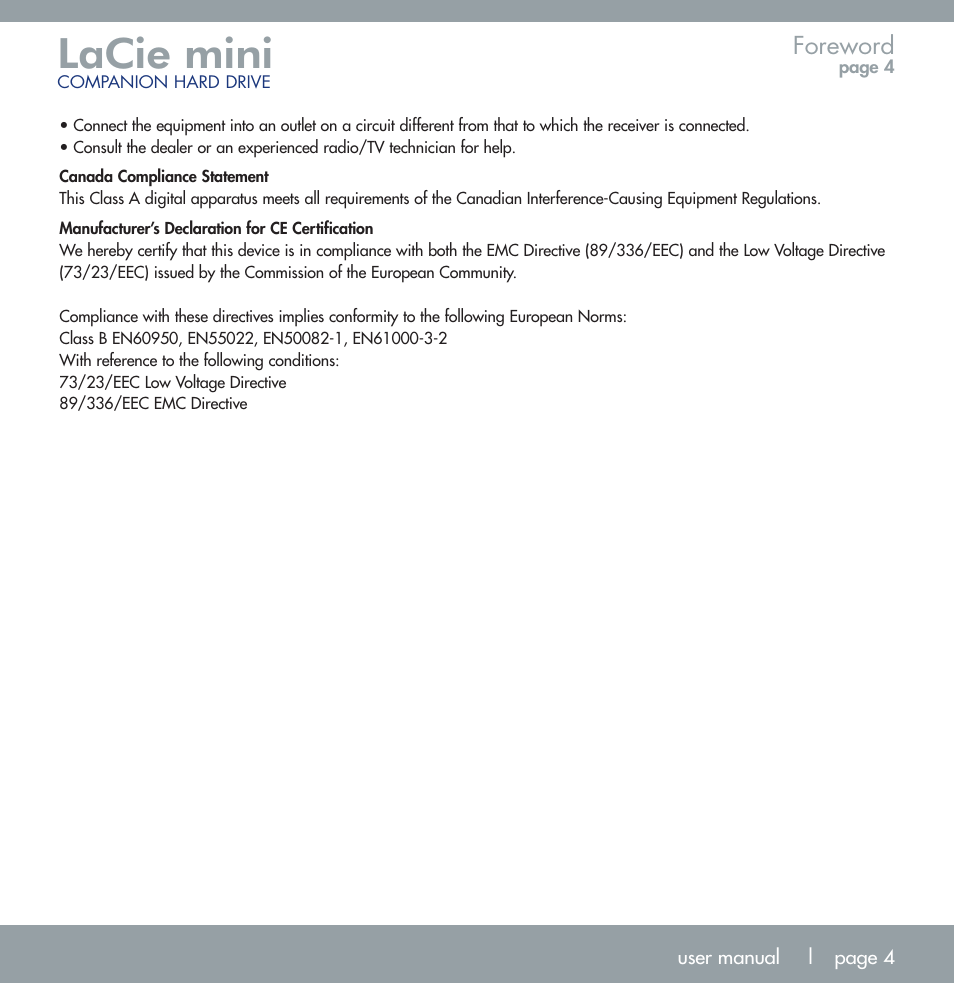 Lacie mini, Foreword | LaCie MINI COMPANION HARD DRIVE U S B 2. 0 User Manual | Page 4 / 30