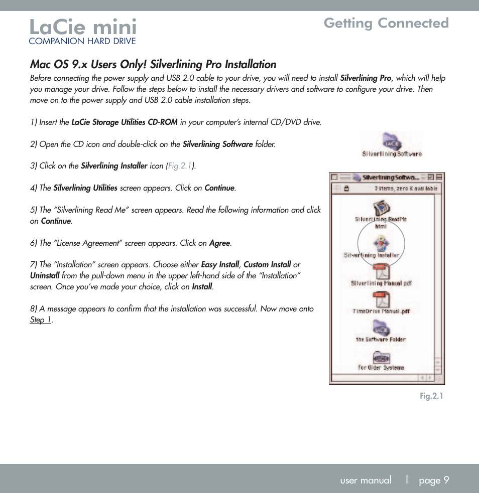 Lacie mini, Getting connected | LaCie MINI COMPANION HARD DRIVE U S B 2. 0 User Manual | Page 9 / 30