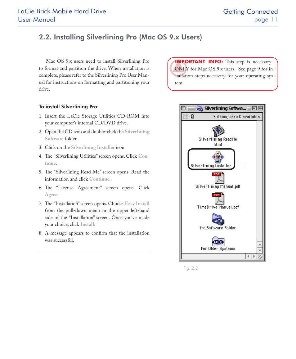 Installing silverlining pro (mac os 9.x users) | LaCie Drive User Manual | Page 11 / 28