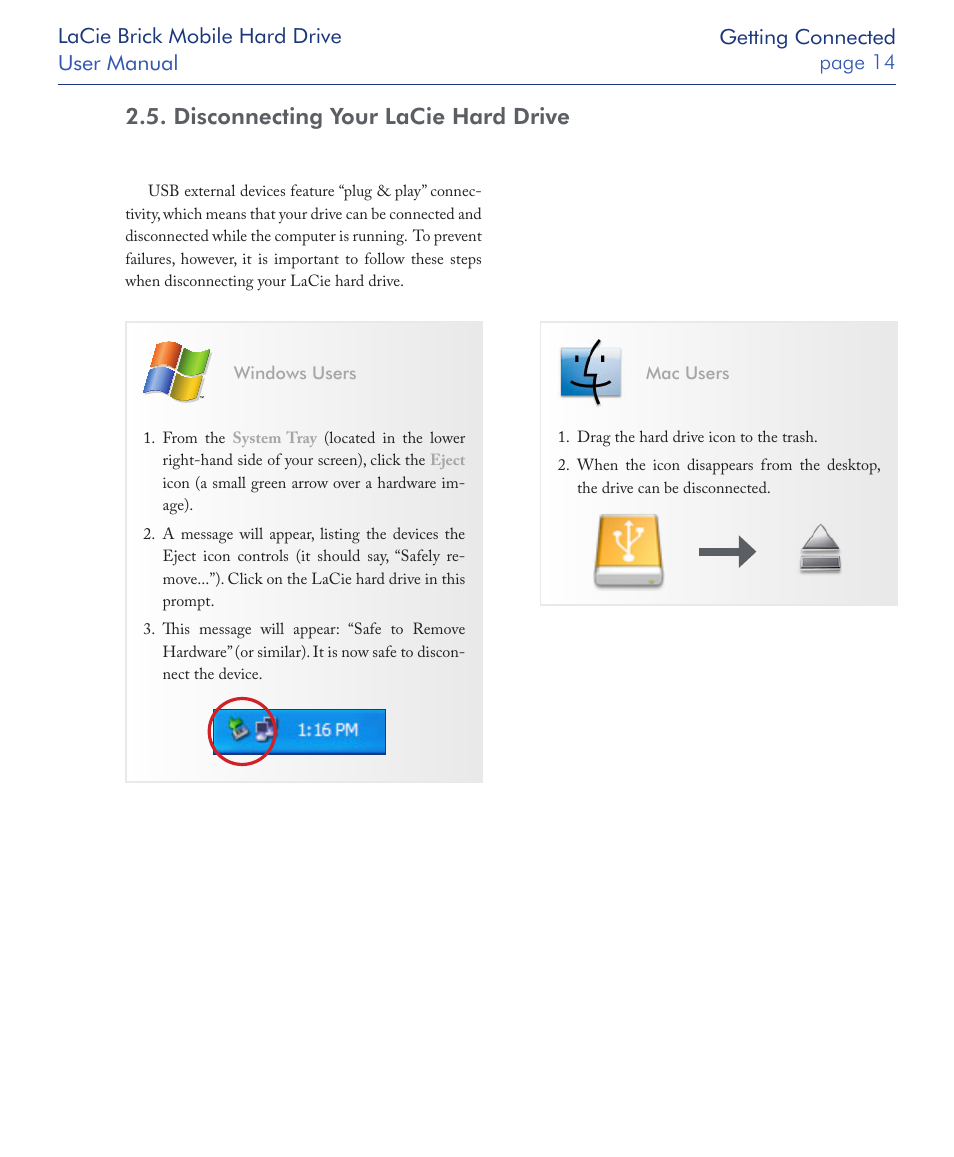 Disconnecting your lacie hard drive | LaCie Drive User Manual | Page 14 / 28