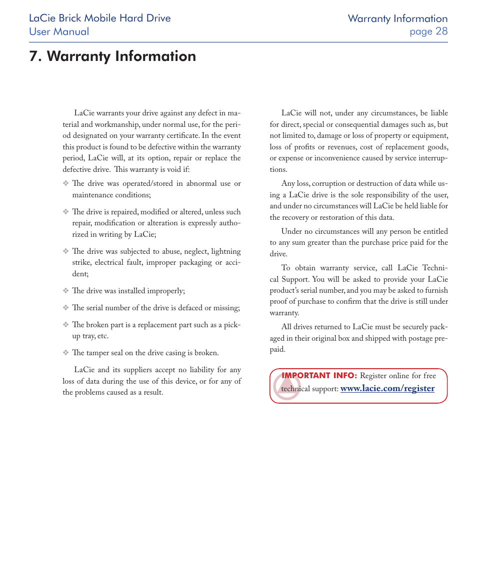 Warranty information | LaCie Drive User Manual | Page 28 / 28