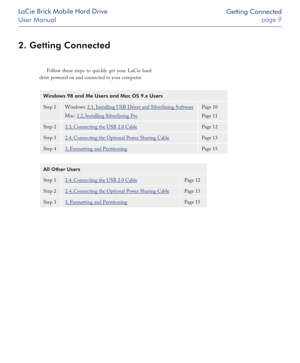 Getting connected | LaCie Drive User Manual | Page 9 / 28