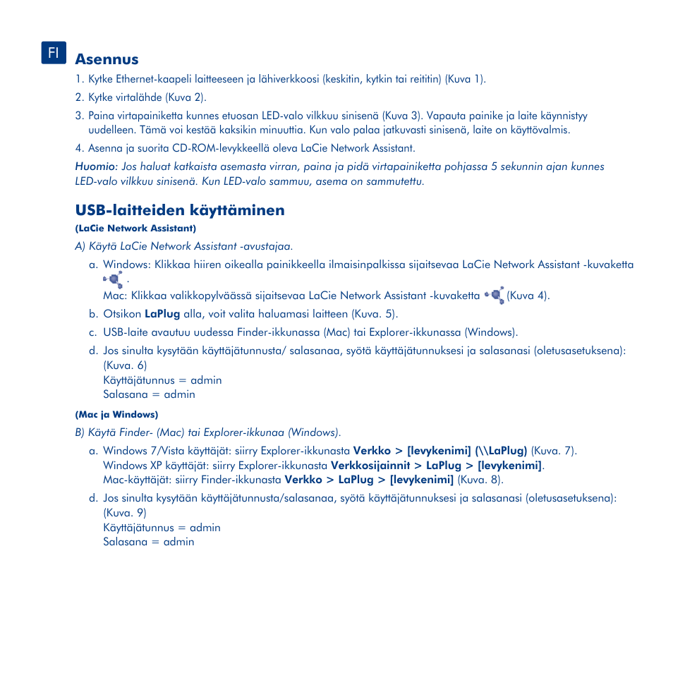 Asennus, Usb-laitteiden käyttäminen, Lacie dashboardin käyttäminen | Laplugin led-valot, Laiteohjelmiston päivitys | LaCie LaPlug User Manual | Page 28 / 43