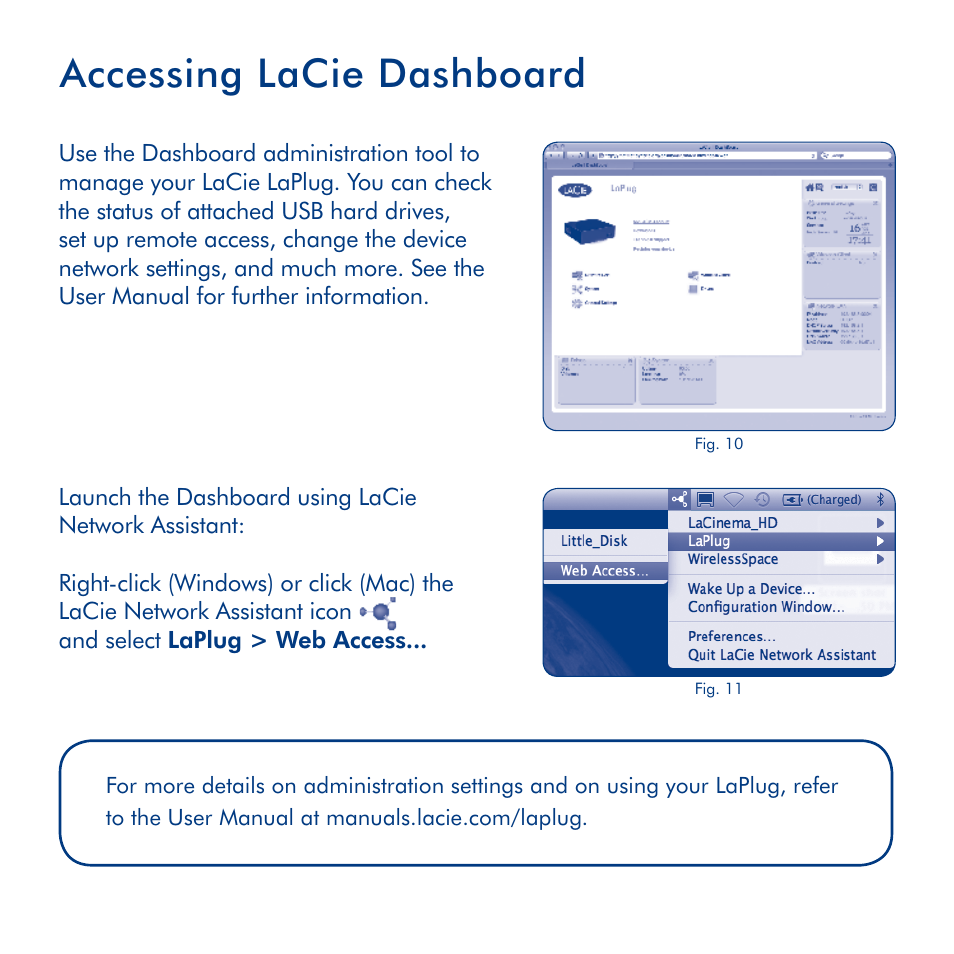 Accessing lacie dashboard | LaCie LaPlug User Manual | Page 8 / 43