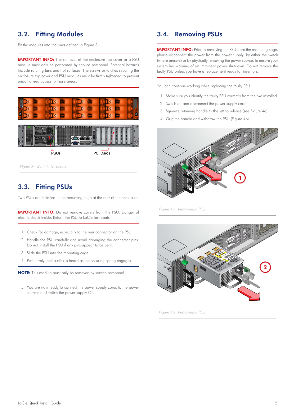 Fitting modules, Fitting psus, Removing psus | LaCie 12big Rack Storage Server User Manual | Page 5 / 11