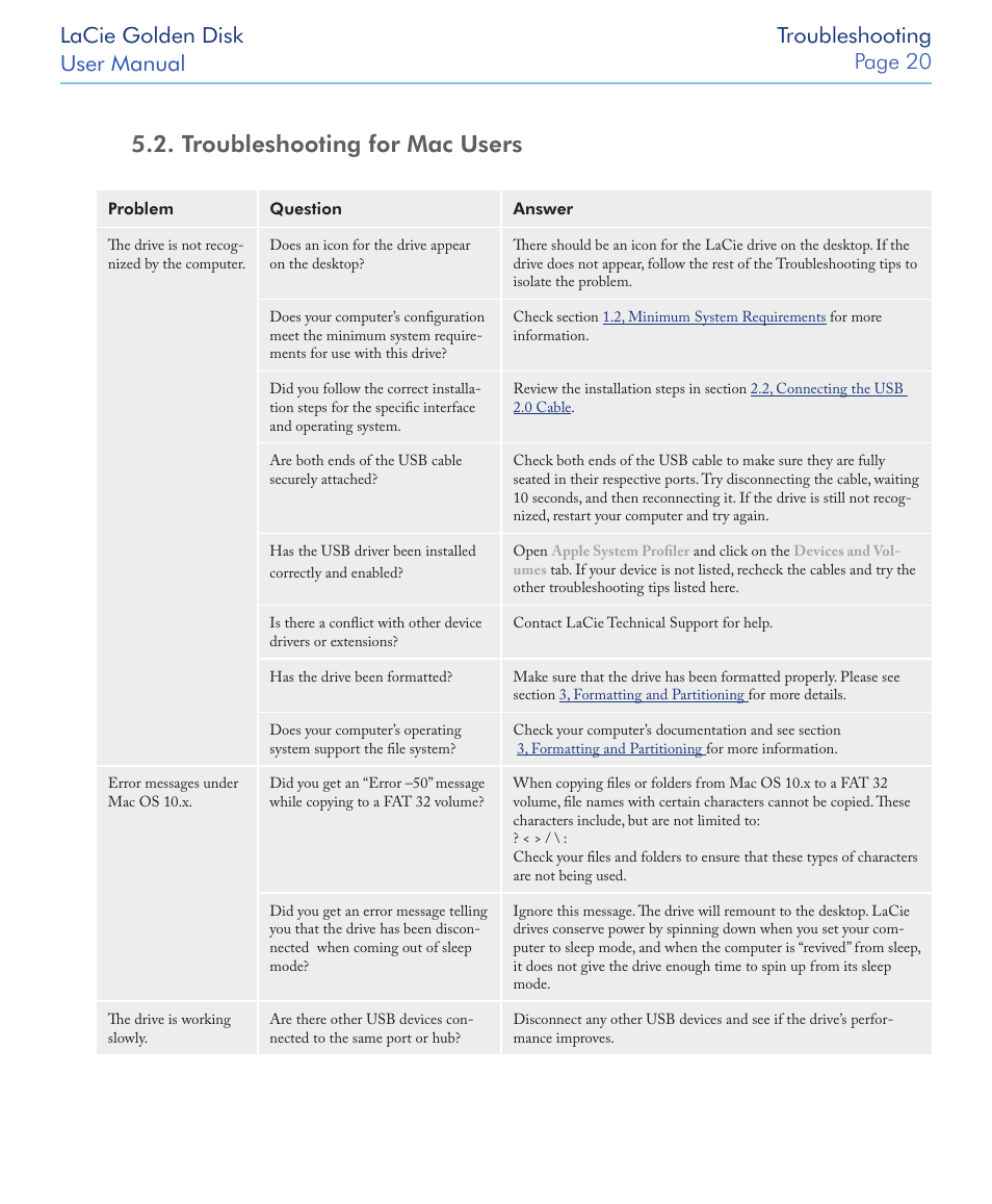 Troubleshooting for mac users | LaCie Golden Disk USB 2.0 User Manual | Page 21 / 25