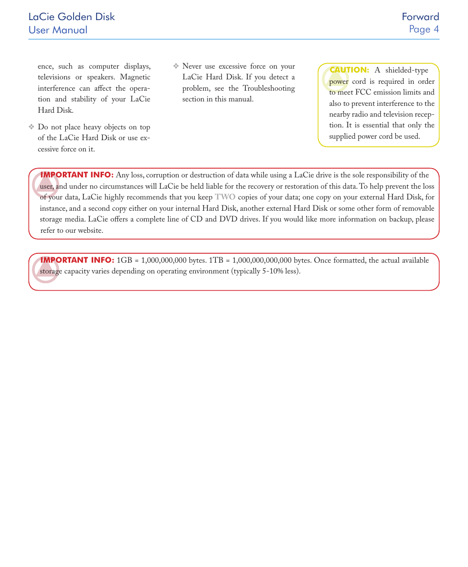 Lacie golden disk user manual forward page | LaCie Golden Disk USB 2.0 User Manual | Page 5 / 25