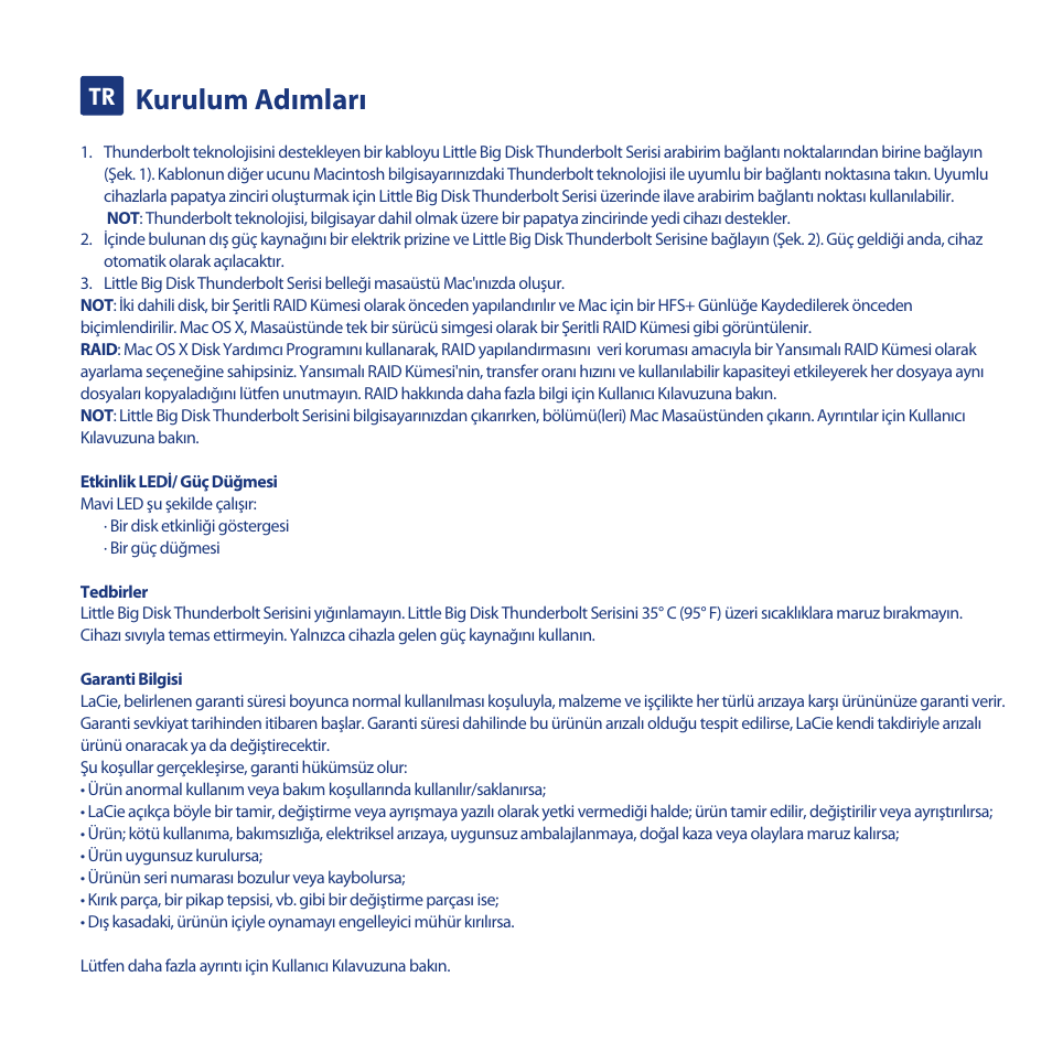 Kurulum adımları | LaCie Little Big Disk Thunderbolt Series User Manual | Page 22 / 24