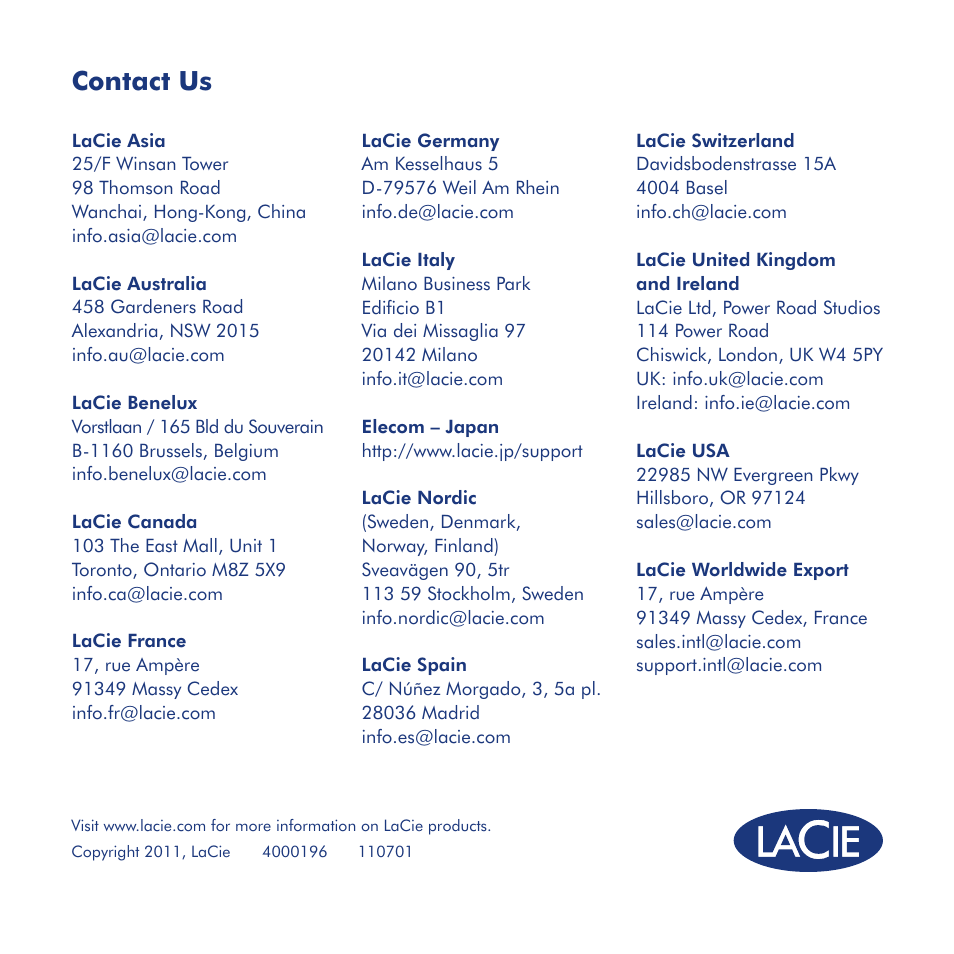 Contact us | LaCie Little Big Disk Thunderbolt Series User Manual | Page 24 / 24