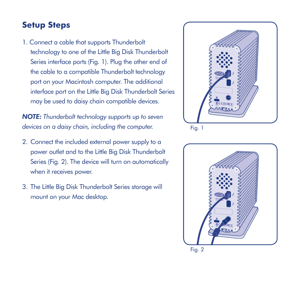 Setup steps | LaCie Little Big Disk Thunderbolt Series User Manual | Page 4 / 24