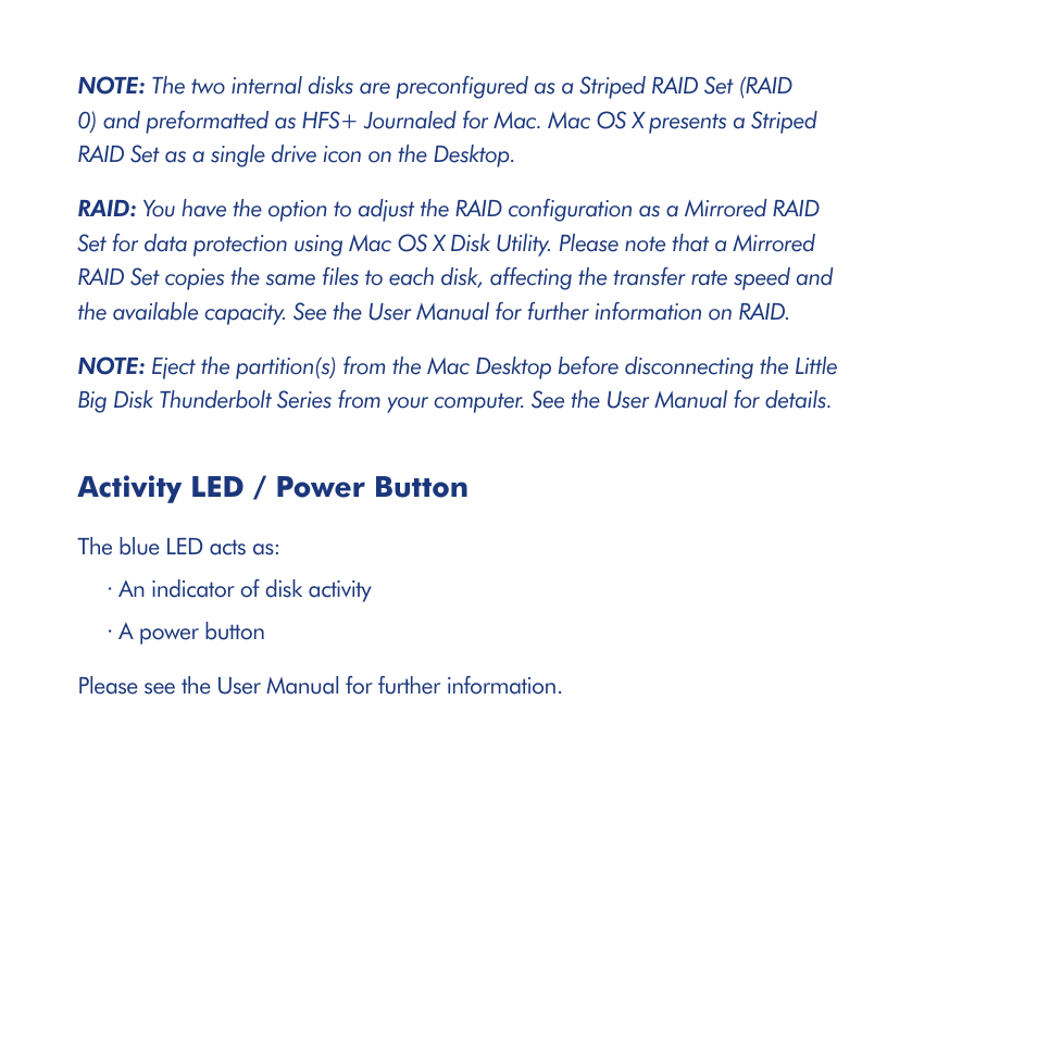 Activity led / power button | LaCie Little Big Disk Thunderbolt Series User Manual | Page 5 / 24