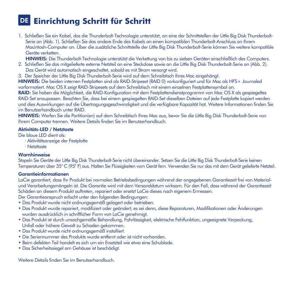 Einrichtung schritt für schritt | LaCie Little Big Disk Thunderbolt Series User Manual | Page 9 / 24