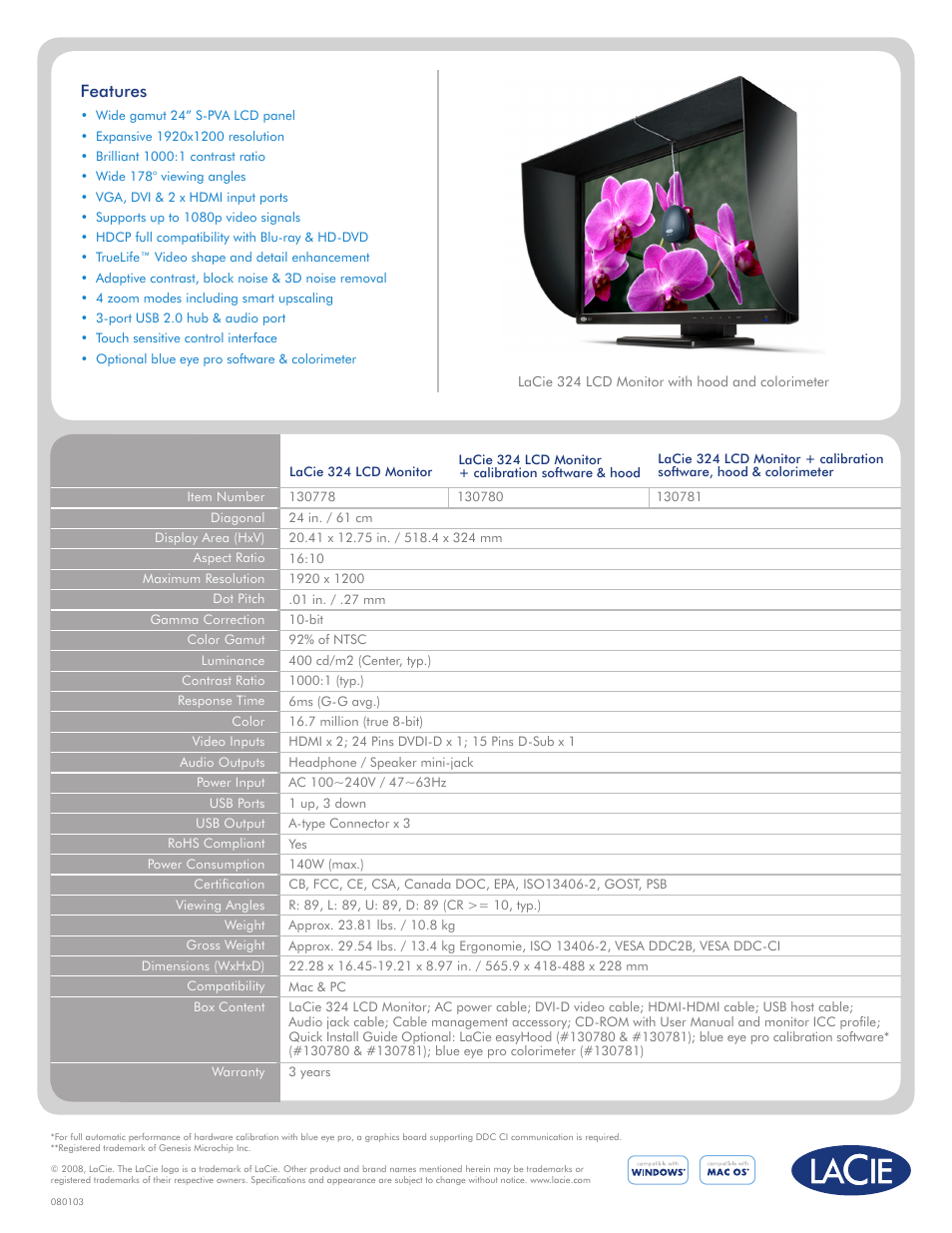 Features | LaCie 324 User Manual | Page 2 / 2