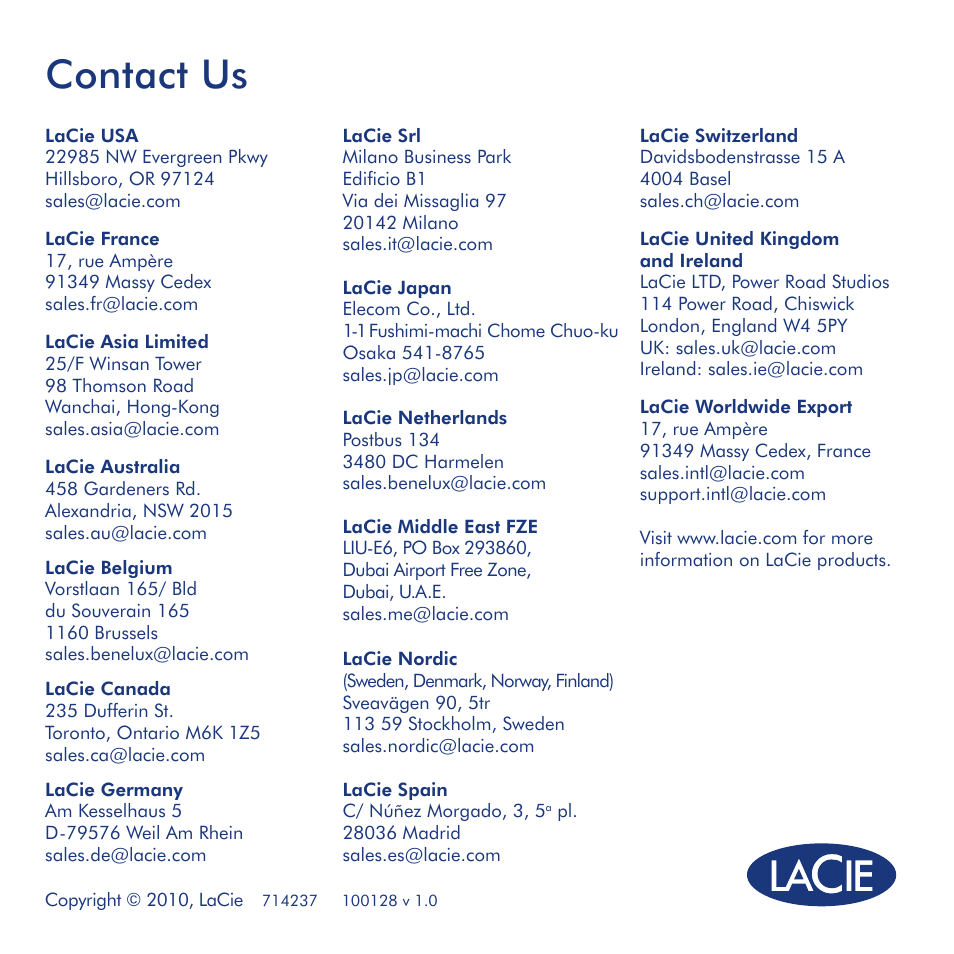 Contact us | LaCie network space MAX User Manual | Page 24 / 24