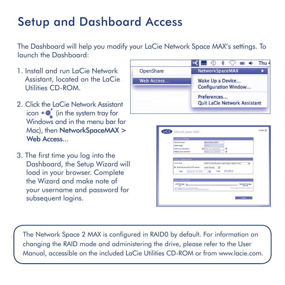 Setup and dashboard access | LaCie network space MAX User Manual | Page 4 / 24