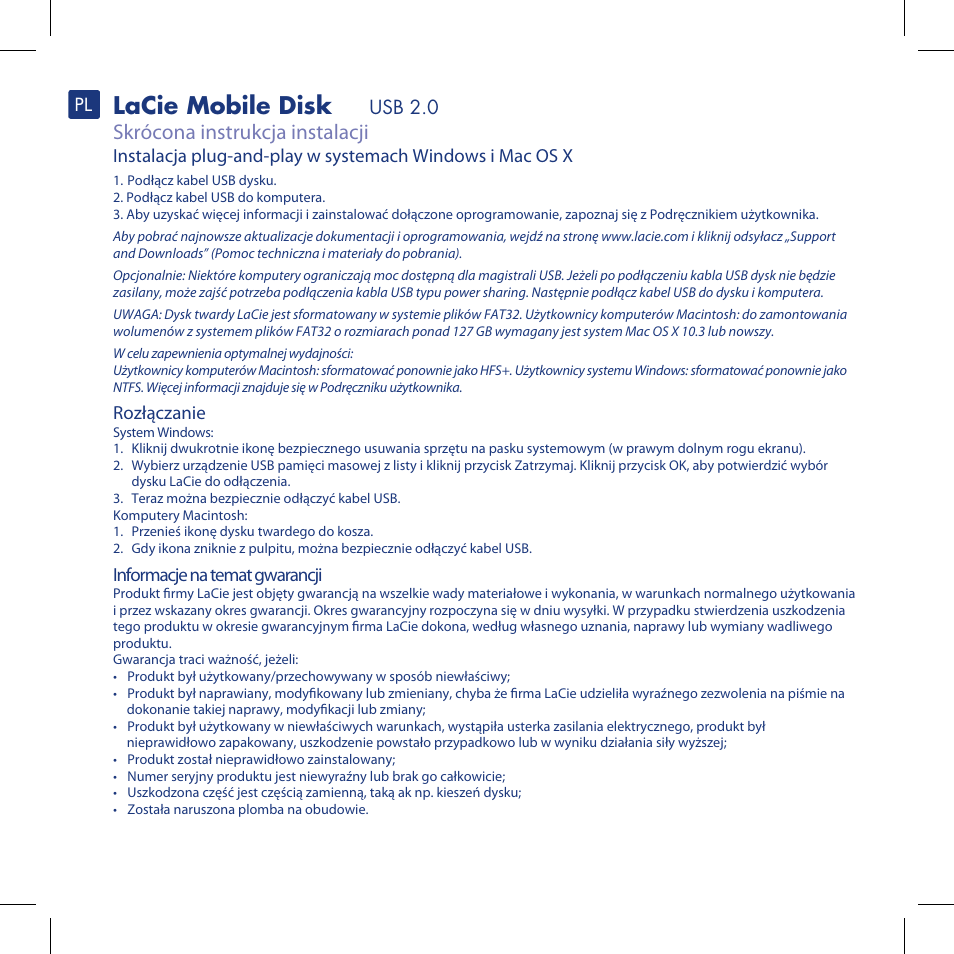 Lacie mobile disk, Skrócona instrukcja instalacji | LaCie Mobile Disk User Manual | Page 14 / 22