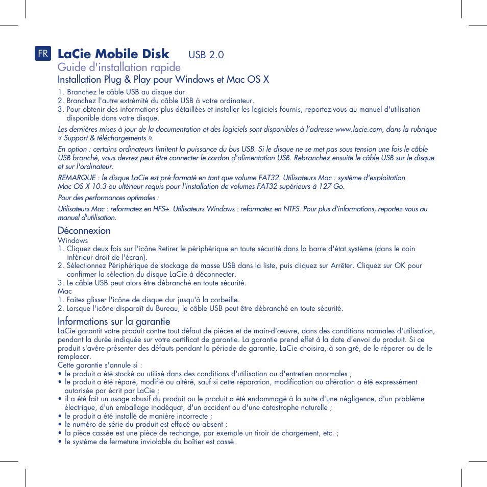 Lacie mobile disk, Guide d'installation rapide | LaCie Mobile Disk User Manual | Page 5 / 22