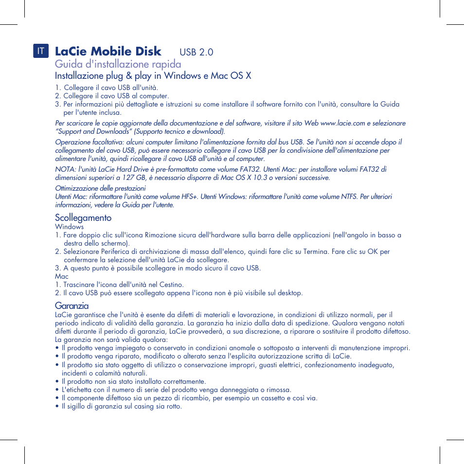 Lacie mobile disk, Guida d'installazione rapida | LaCie Mobile Disk User Manual | Page 6 / 22