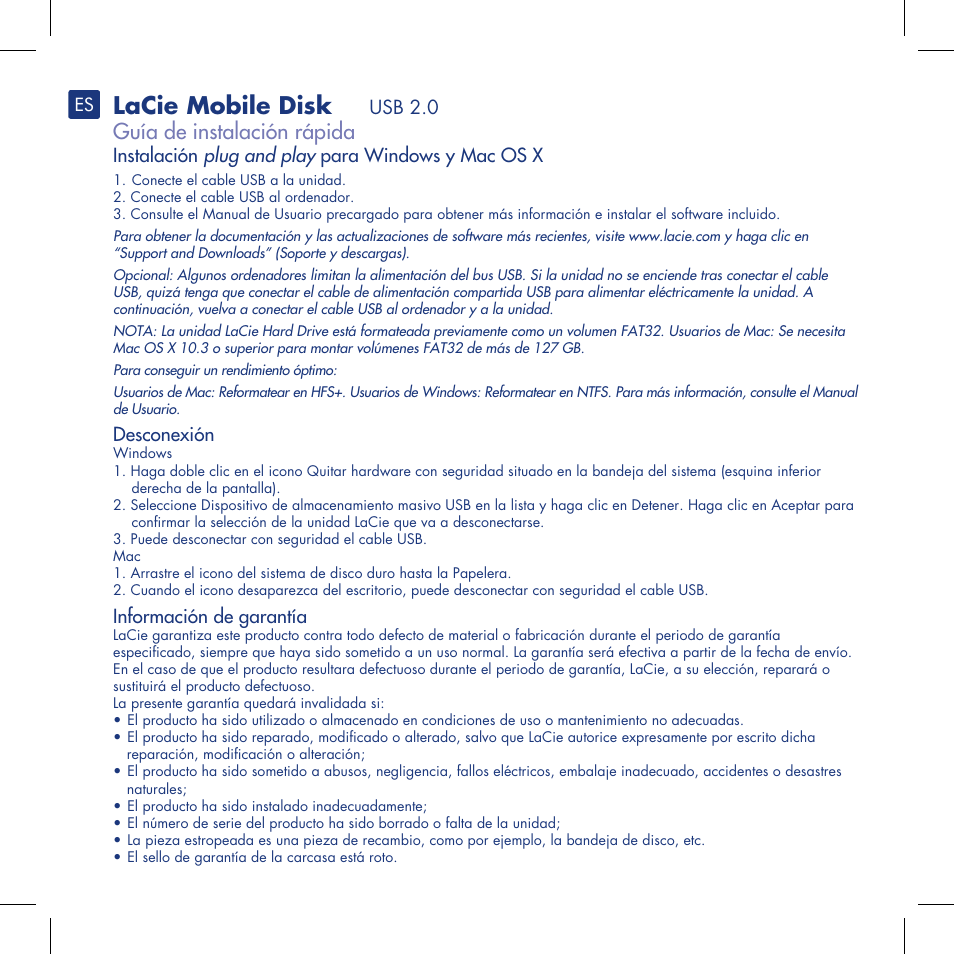 Lacie mobile disk, Guía de instalación rápida | LaCie Mobile Disk User Manual | Page 8 / 22