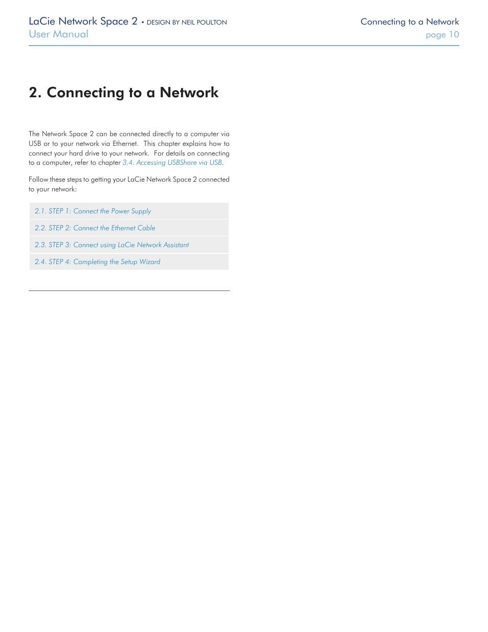 Connecting to a network, Lacie network space 2, User manual | LaCie 2 User Manual | Page 10 / 65