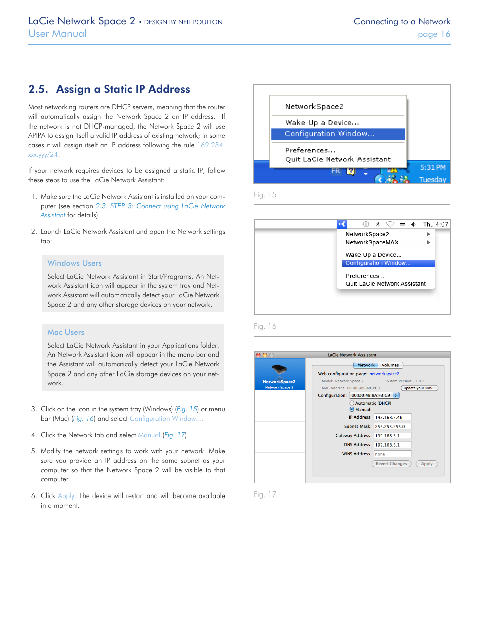 Assign a static ip address, To section, Lacie network space 2 | User manual | LaCie 2 User Manual | Page 16 / 65