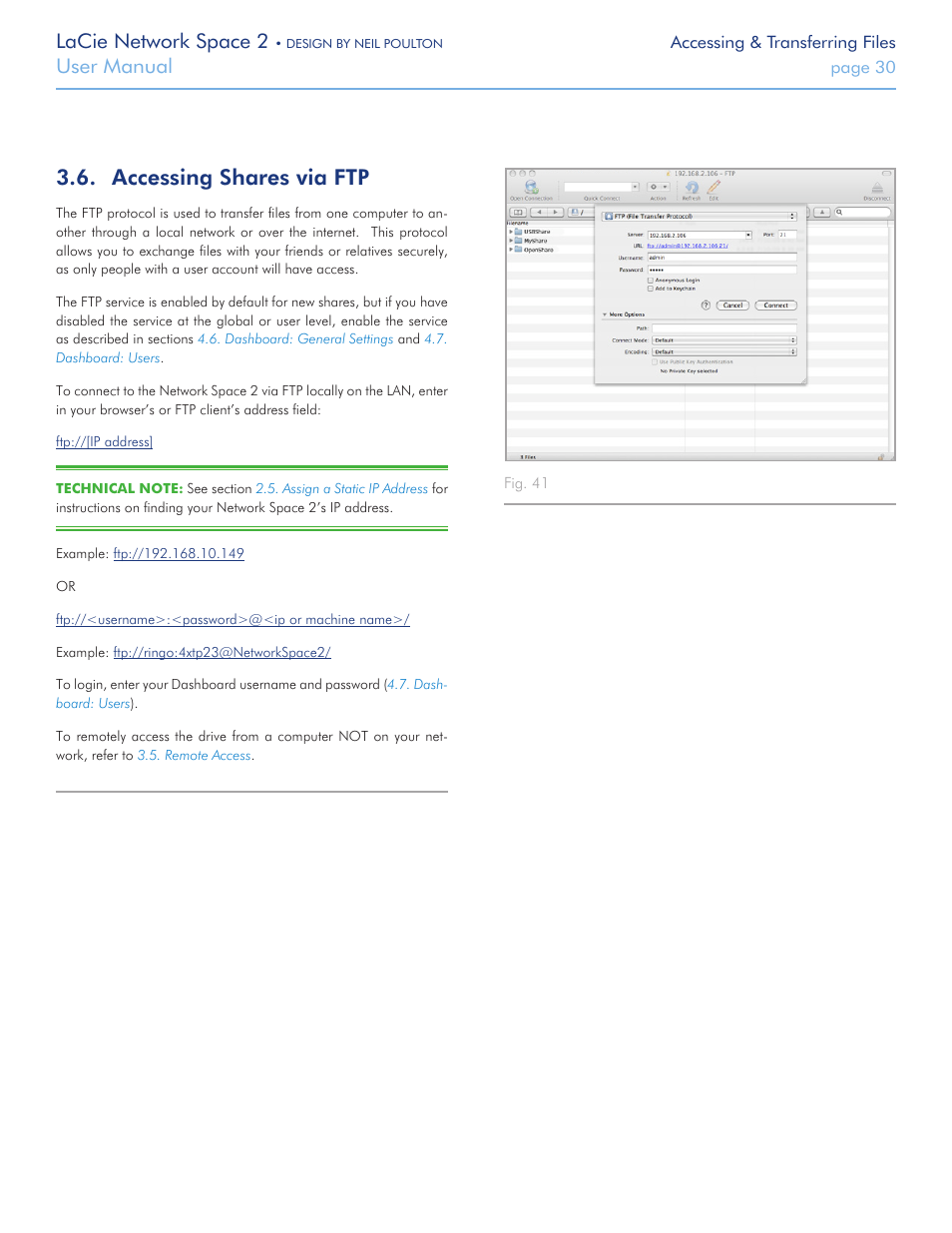 Accessing shares via ftp, Lacie network space 2, User manual | LaCie 2 User Manual | Page 30 / 65