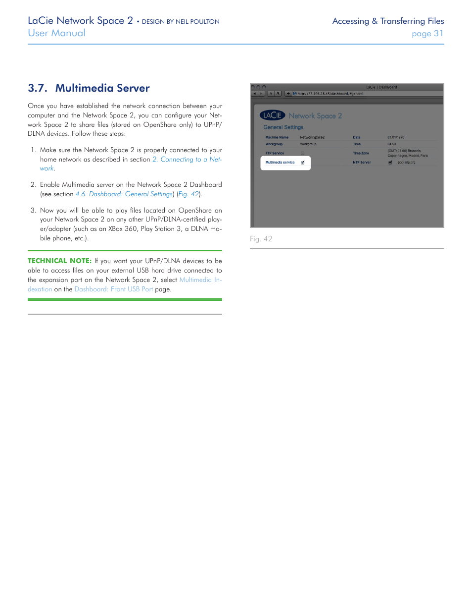 Multimedia server, Lacie network space 2, User manual | LaCie 2 User Manual | Page 31 / 65