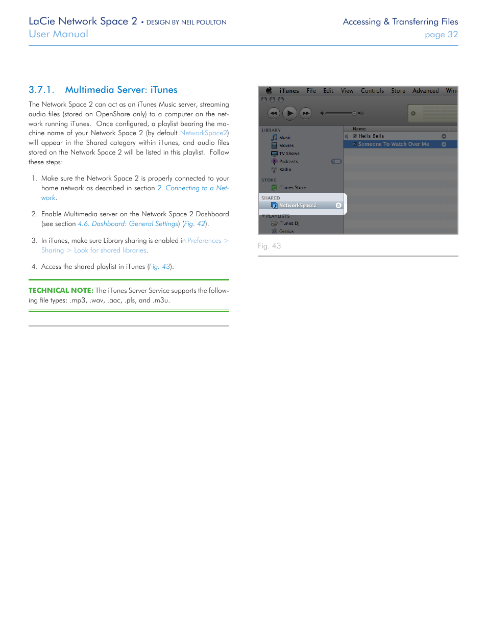 Multimedia server: itunes, Lacie network space 2, User manual | LaCie 2 User Manual | Page 32 / 65