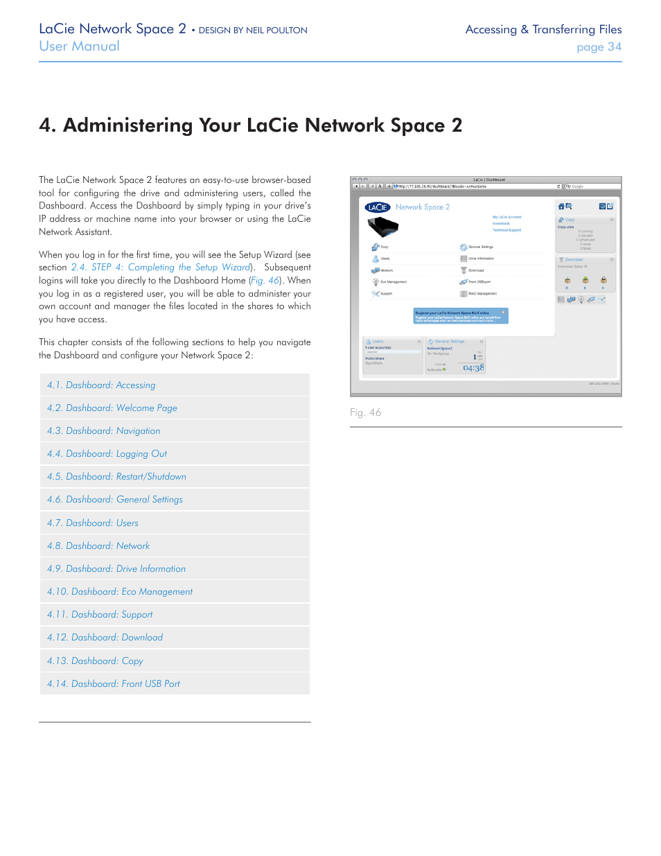 Administering your lacie network space 2, Lacie network space 2, User manual | LaCie 2 User Manual | Page 34 / 65