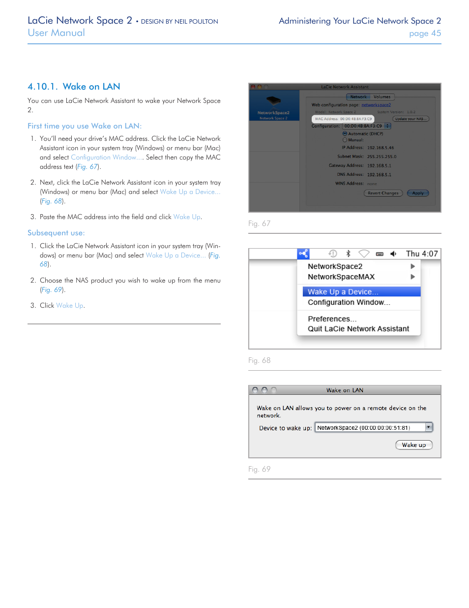 Wake on lan, Lacie network space 2, User manual | LaCie 2 User Manual | Page 45 / 65