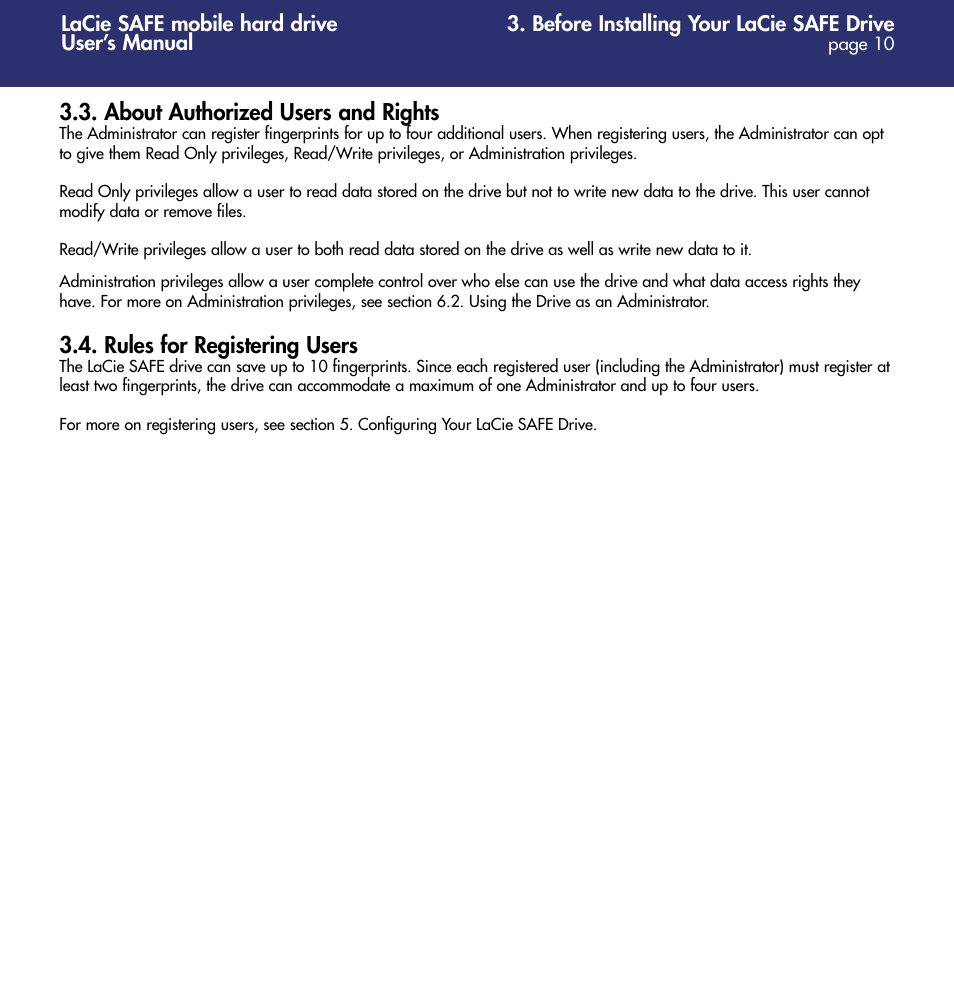 About authorized users and rights, Rules for registering users | LaCie 1.0 User Manual | Page 11 / 51