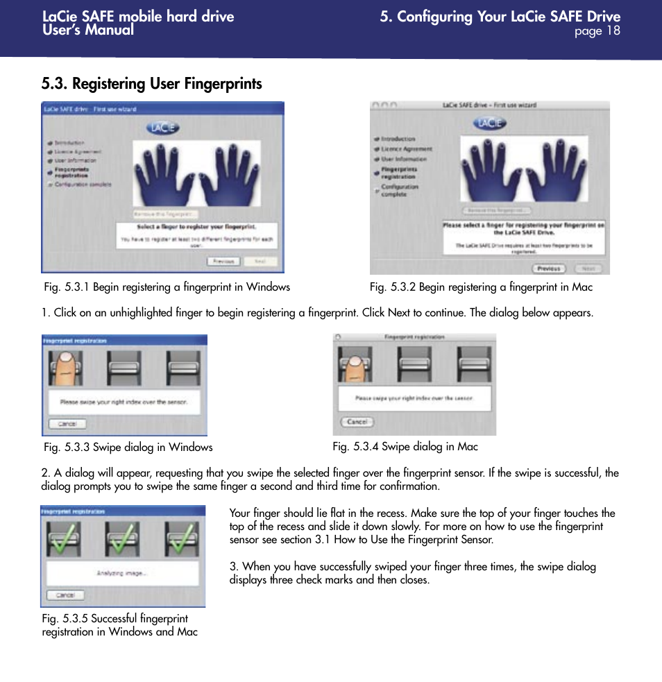 Registering user fingerprints | LaCie 1.0 User Manual | Page 19 / 51