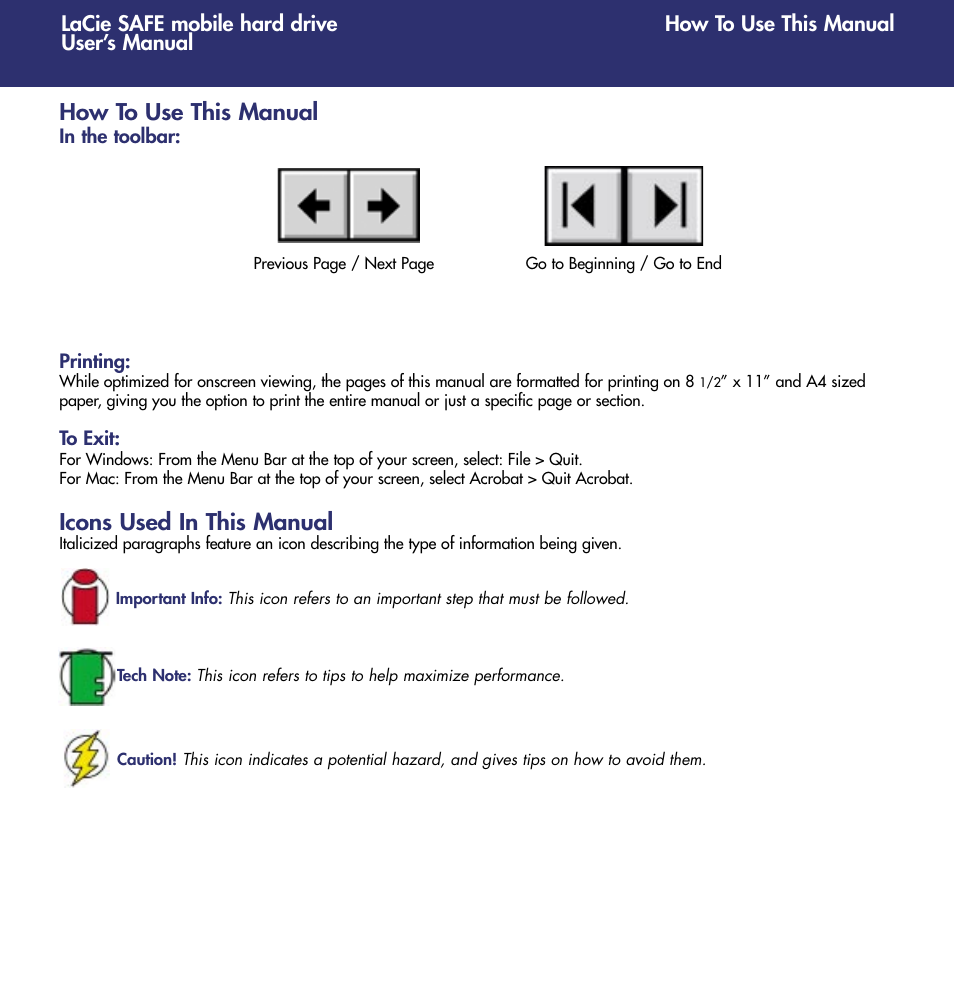 How to use this manual, Icons used in this manual | LaCie 1.0 User Manual | Page 2 / 51
