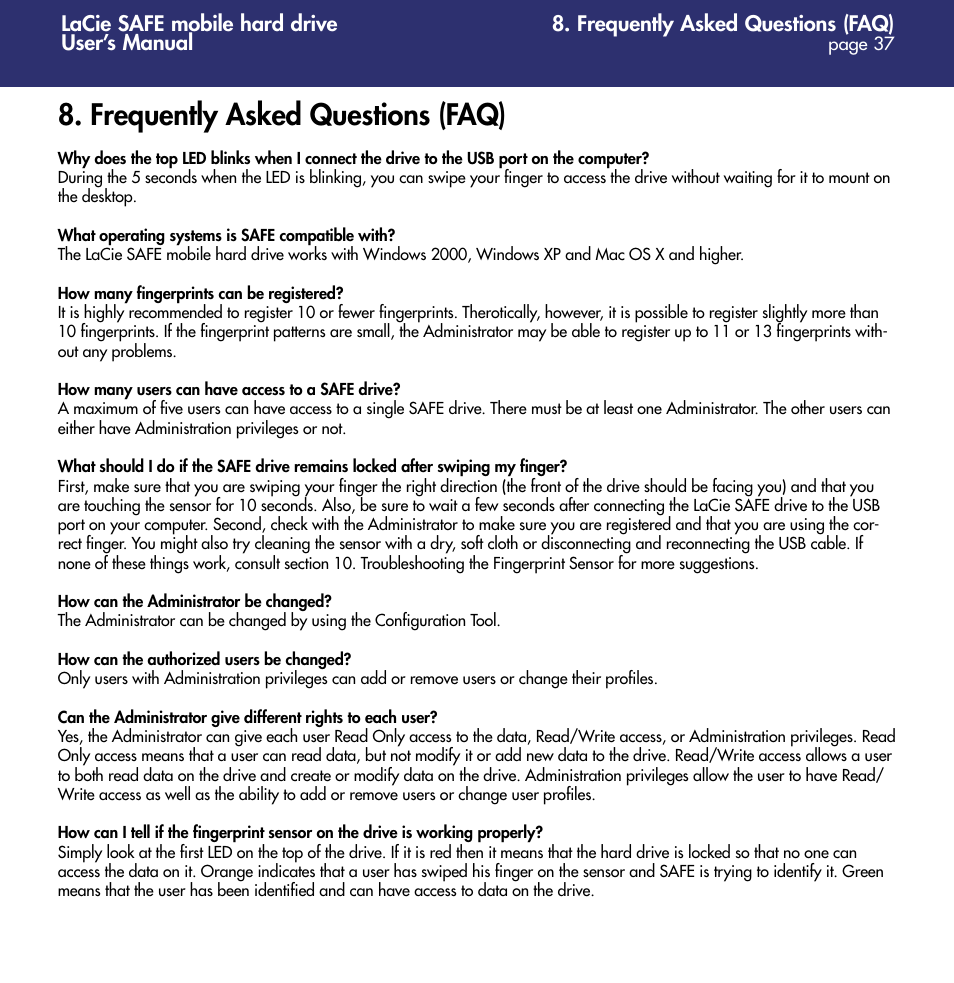 Frequently asked questions (faq) | LaCie 1.0 User Manual | Page 38 / 51