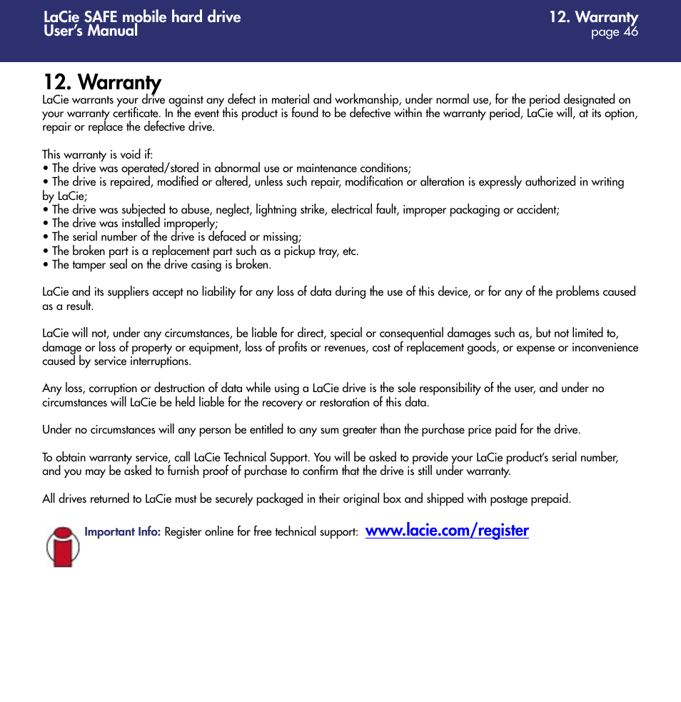 Warranty | LaCie 1.0 User Manual | Page 47 / 51