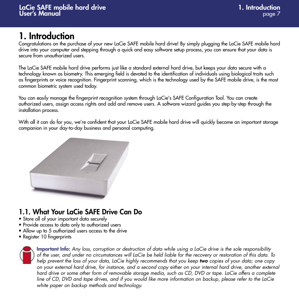 Introduction, What your lacie safe drive can do | LaCie 1.0 User Manual | Page 8 / 51