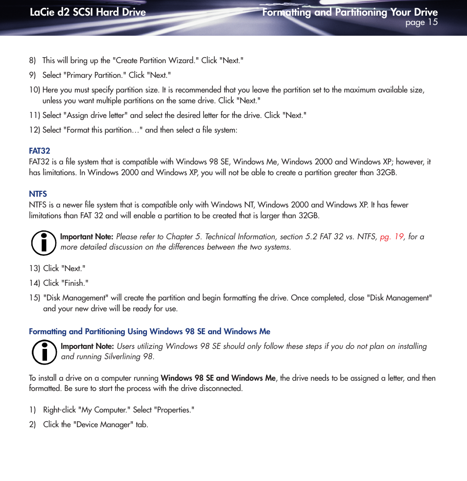 Your operating system. please see, Formatting and partitioning your drive, Lacie d2 scsi hard drive | LaCie DELL PRECISION KY0730482 User Manual | Page 15 / 35