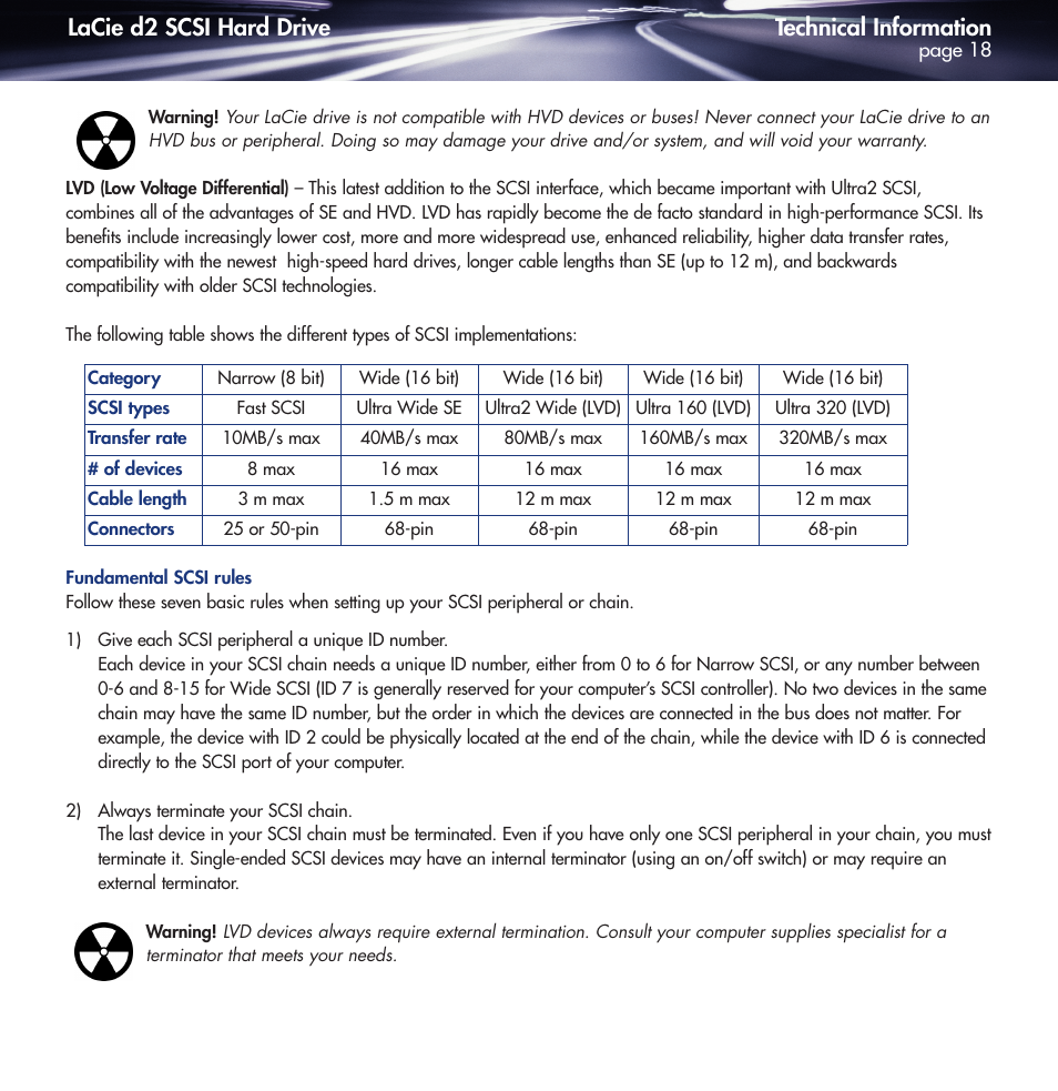 Technical information, Lacie d2 scsi hard drive | LaCie DELL PRECISION KY0730482 User Manual | Page 18 / 35