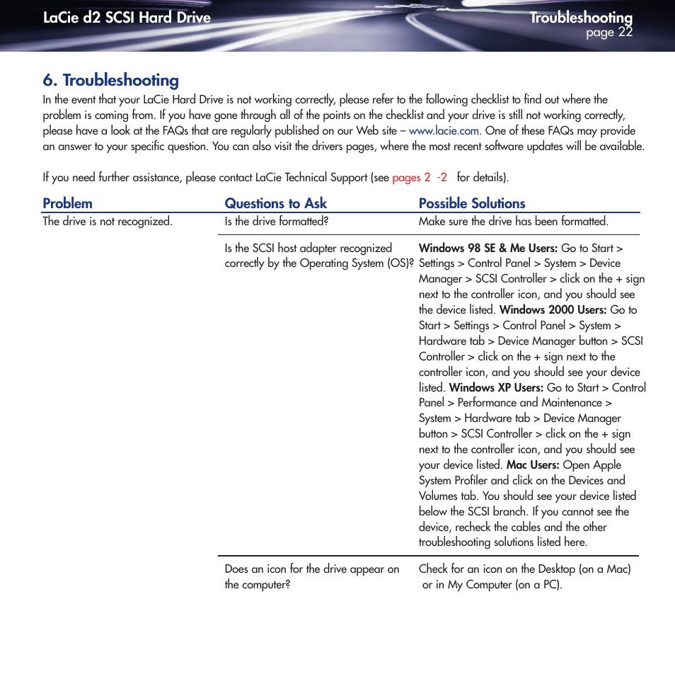 Troubleshooting | LaCie DELL PRECISION KY0730482 User Manual | Page 22 / 35