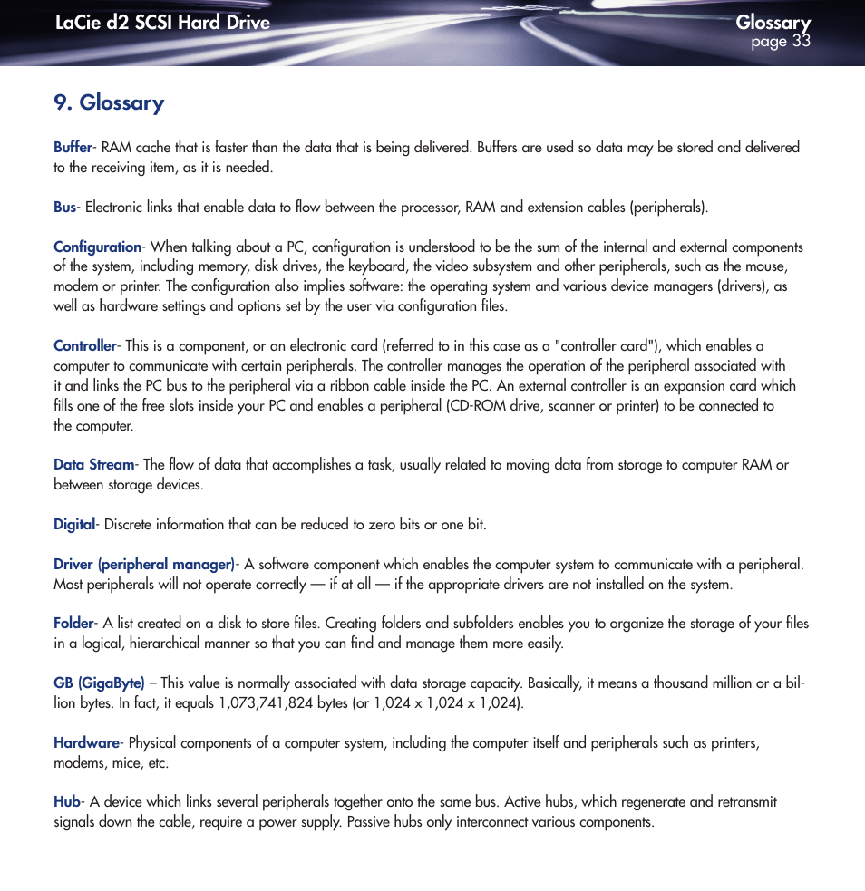 Glossary, Lacie d2 scsi hard drive | LaCie DELL PRECISION KY0730482 User Manual | Page 33 / 35