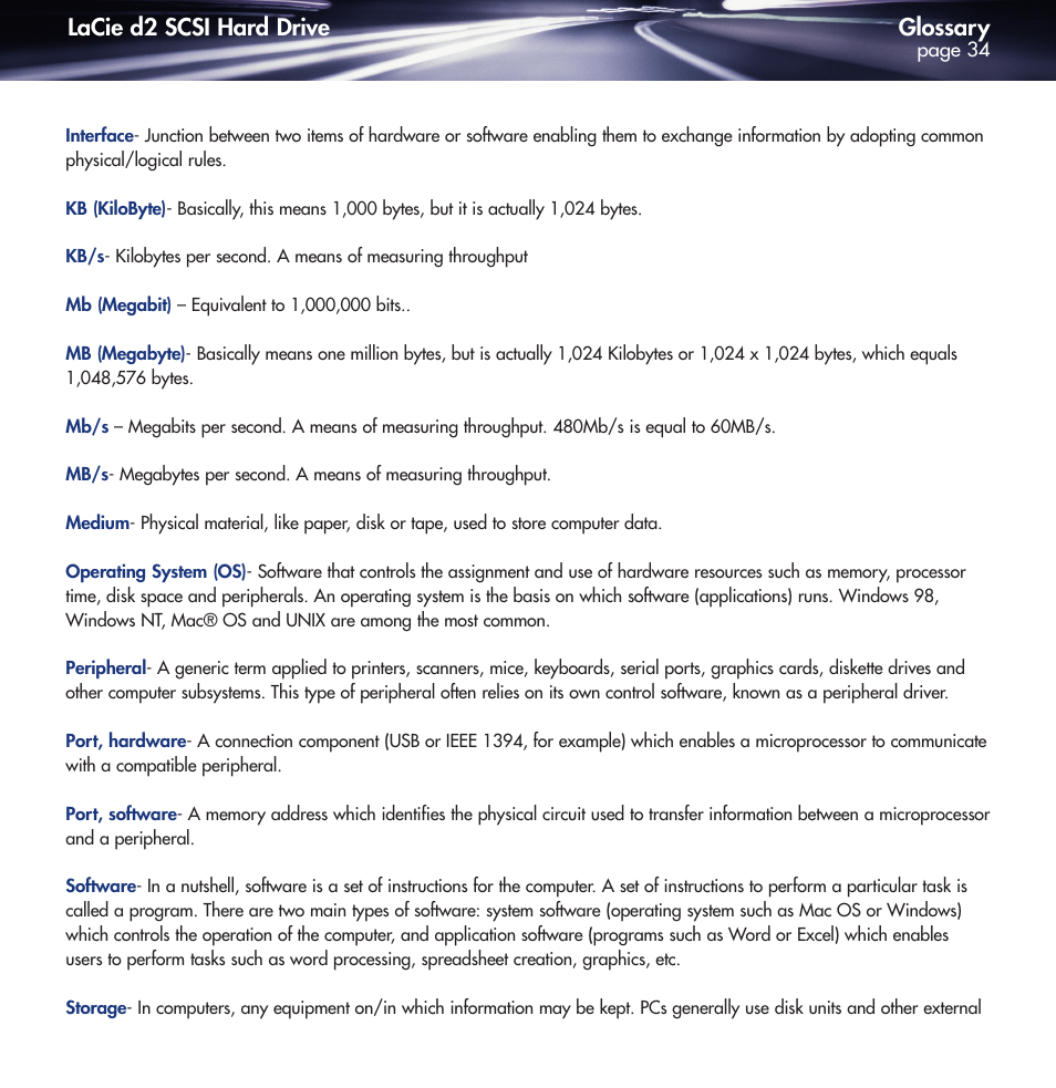 Glossary, Lacie d2 scsi hard drive | LaCie DELL PRECISION KY0730482 User Manual | Page 34 / 35