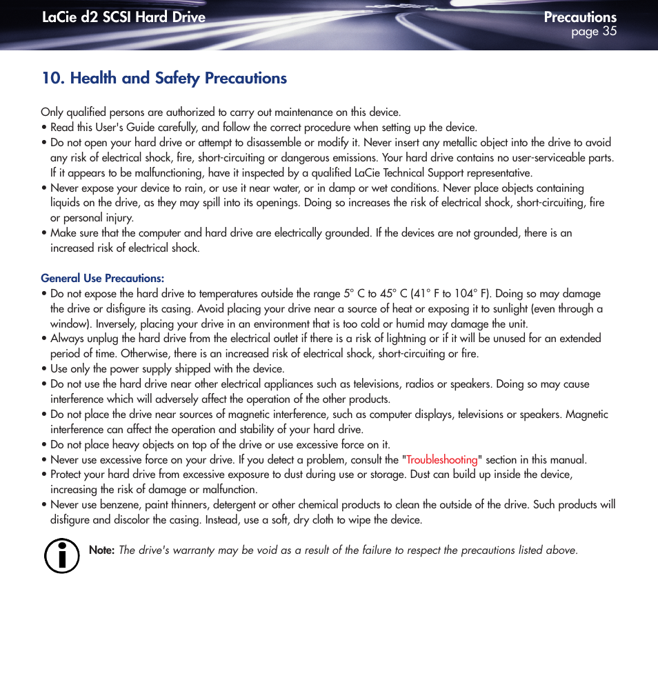 Health and safety precautions | LaCie DELL PRECISION KY0730482 User Manual | Page 35 / 35