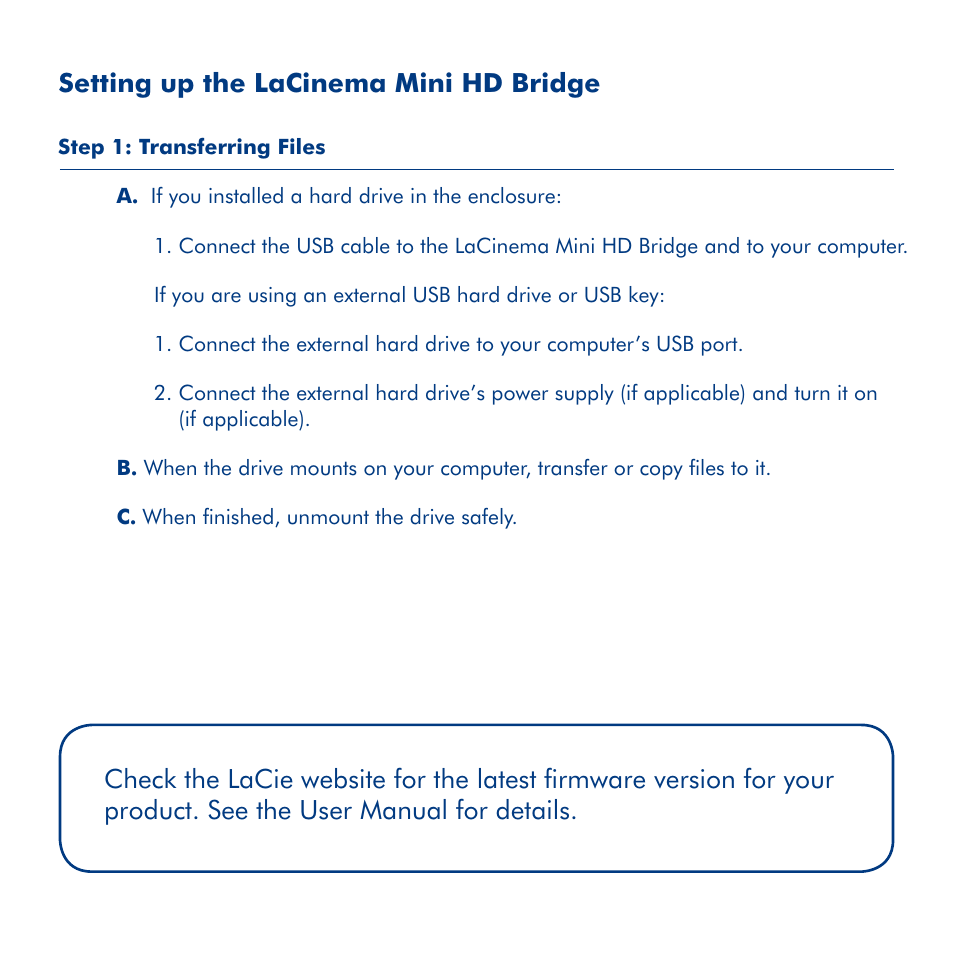 LaCie La Cinema Mini BridgeHD User Manual | Page 8 / 48