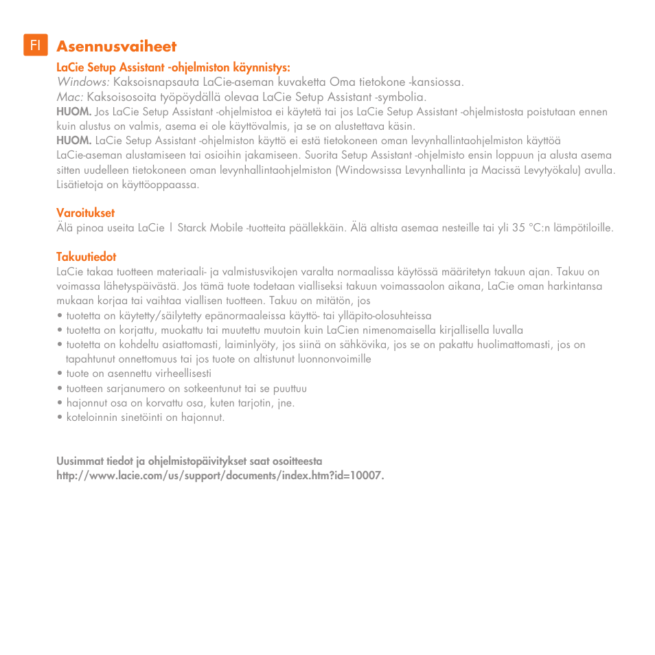 Asennusvaiheet | LaCie Starck Mobile User Manual | Page 14 / 24