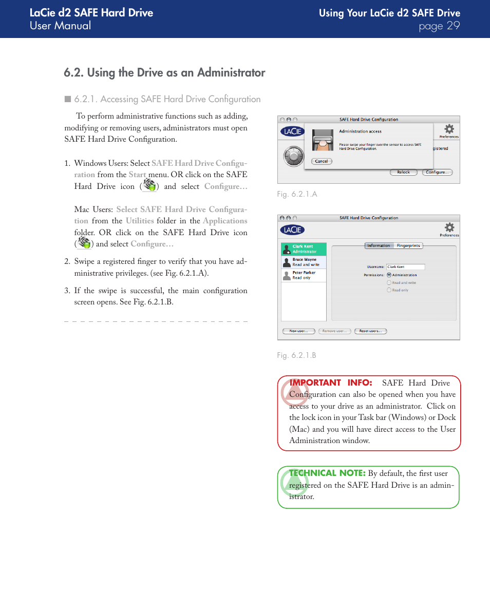 Using the drive as an administrator, Accessing safe hard drive configuration, Lacie d2 safe hard drive user manual page | LaCie d2 User Manual | Page 29 / 54