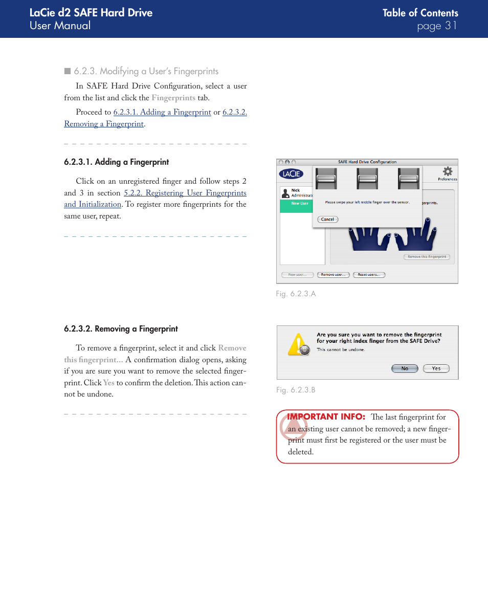 Modifying a user’s fingerprints, Lacie d2 safe hard drive user manual page | LaCie d2 User Manual | Page 31 / 54