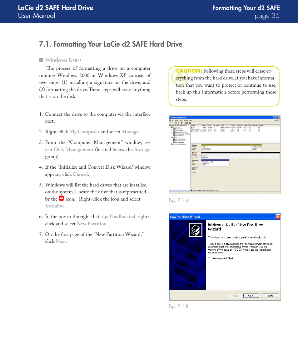 Formatting your lacie d2 safe hard drive, Lacie d2 safe hard drive user manual page | LaCie d2 User Manual | Page 35 / 54