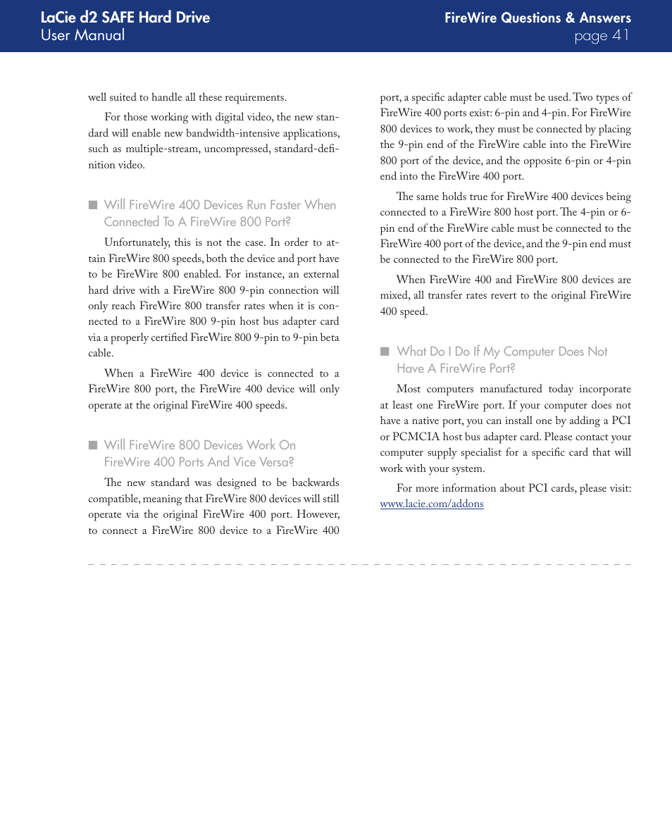 Lacie d2 safe hard drive user manual page | LaCie d2 User Manual | Page 41 / 54